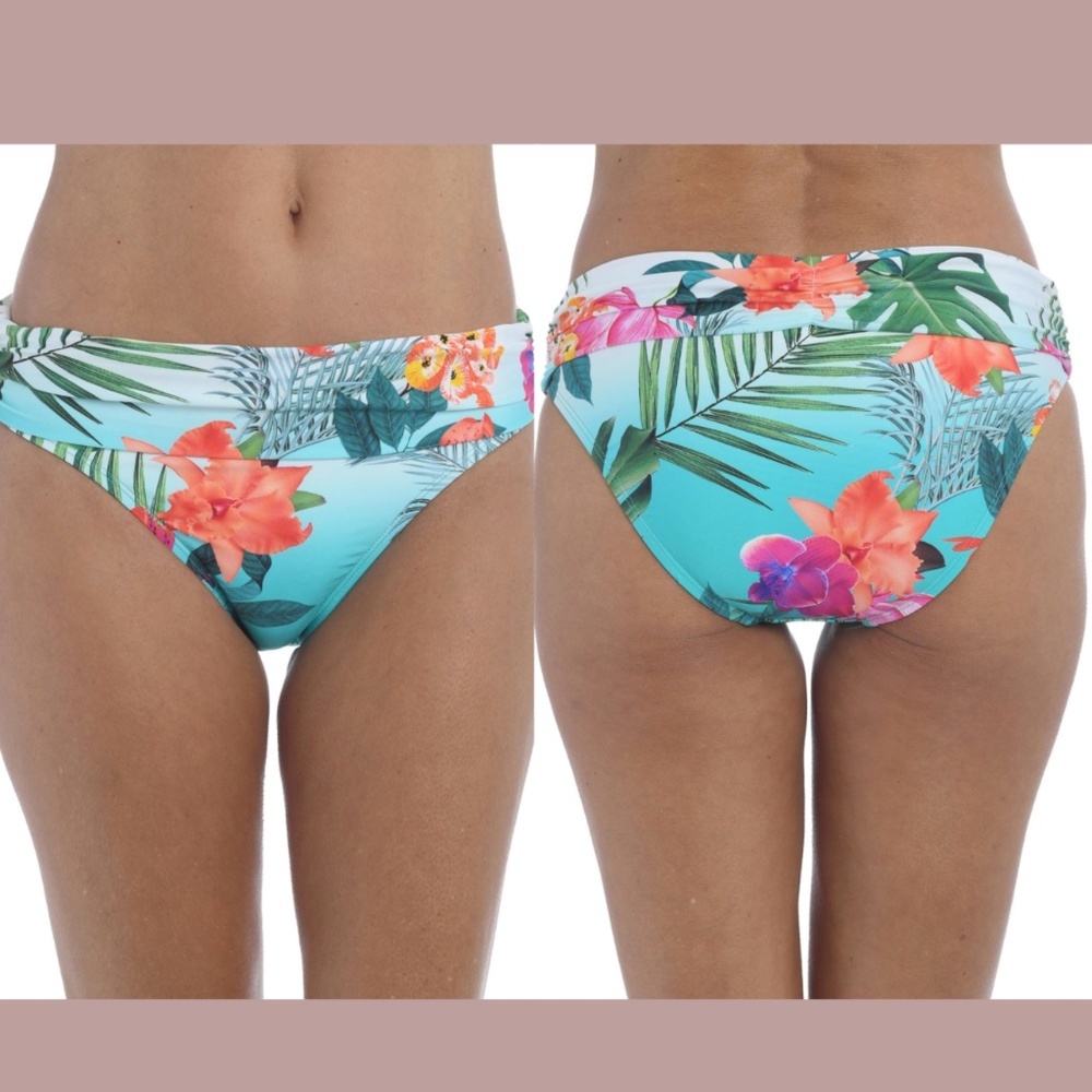 NWT La Blanca [ 12 ] Tropicalia Shirred Band Floral‎ Hipster Bikini Bottoms